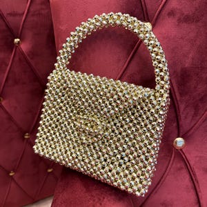 クリスタルビーズバッグ、光沢のあるイブニングゴールドの財布