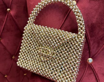 Crystal Bead bag shiny evening gold purse