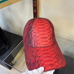 Casquette de baseball en peau de serpent en python faite main : cuir exotique, réglable