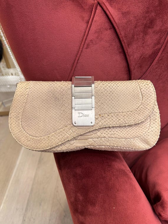 Vintage Christian Dior Python Saddle Clutch Bag, … - image 1