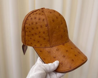 Handmade Genuine Ostrich Leather Baseball Cap: Exotic Adjustable Hat