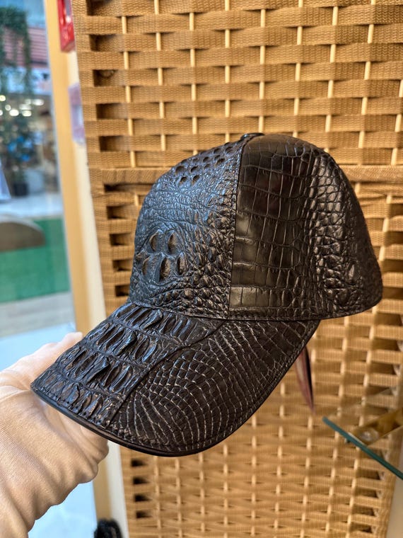 帽子 crocodile leather studs cap opium y2k Handmade Crocodile Leather Baseball Cap: Exotic Adjustable Hat - Etsy