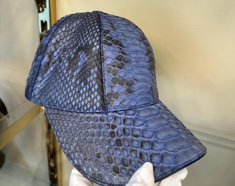 Handmade Python Snakeskin Baseball Cap: Genuine Leather Adjustable Exotic Hat