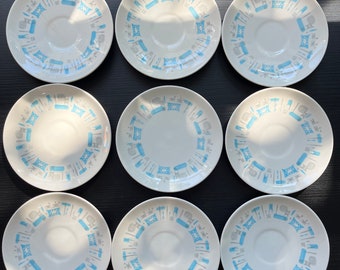 Vintage Royal China Blue Heaven Saucer Plates Set of 8 with 1 BONUS Bread plate