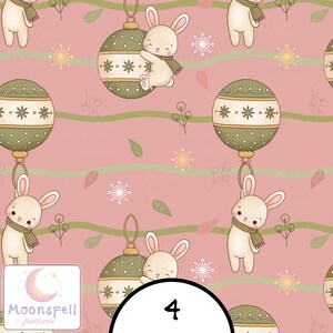 Bunny Christmas Ornaments Seamless Pattern, Woodland Rabbit Fabric Design, Winter Holiday Textile Print, Commercial Use Digital Download