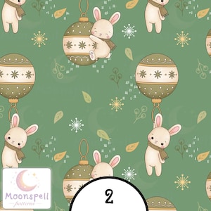 Bunny Christmas Ornaments Seamless Pattern, Woodland Rabbit Fabric Design, Winter Holiday Textile Print, Commercial Use Digital Download