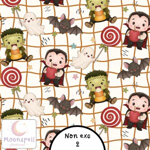 Cute Halloween Seamless Pattern PNG, Spooky Nursery Fabric Design, Kids Halloween Monsters Seamless File, Vampire Ghost Textile Only