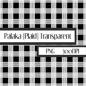 May include: Black and white plaid pattern with the text "Palaka (Plaid) Transparent" and "PNG 300DPI" in white text on a black background. The plaid design features a grid of intersecting white lines on a black background.