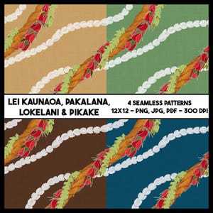 Lei Kaunaoa, Pakalana, Lokelani & Pikake, Lei Design, Seamless Pattern, Seamless Lei Design, Repeating Pattern, Textured Design, Lei Pattern