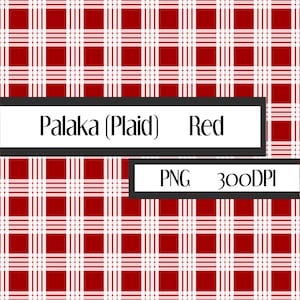 May include: Red and white plaid pattern. The image features a repeating pattern of red squares and white lines, creating a classic plaid design. Text on the image reads "Palaka (Plaid) Red" and "PNG 300DPI".