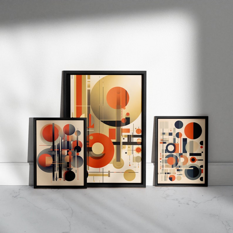 Bauhaus Set of 3 Original Art Prints | Large Retro Geometric | Mid ...