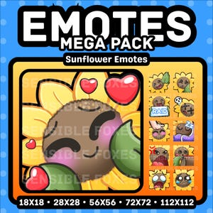 Pacchetto Mega Emote Girasole Carino 1 - Twitch, Youtube, Discord, Carino, Kawaii, Girasole, Pianta, Pacchetto Emote