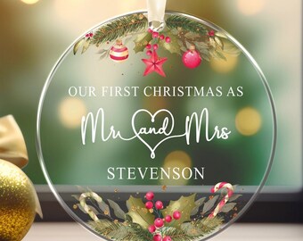 Custom Acrylic Christmas Ornament: Mr & Mrs, First Christmas