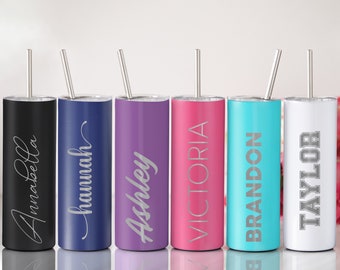 Engraved Personalized Tumbler: 20oz Stainless Steel with Straw