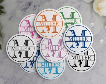 Split Monogram Circle Coasters: Personalized Pulpboard Gift Set