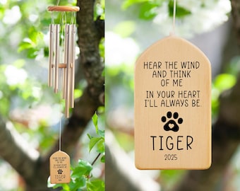 Personalized Pet Memorial Wind Chime: Cat Paw Print Remembrance Gift