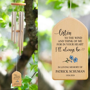 Memorial Wind Chime, Listen To The Wind & Think Of Me Wind Chime, Bereavement Gift, Remembrance Wind Chime, Personalized Wind Chimes, Flower