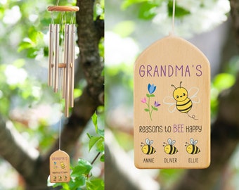 Grandma Mothers Day Wind Chime, Grandma Gift, Personalized Mothers Day Gift, Gift for Mom, Grandmas Mothers Day Gift, Gift For Grandma, Bees