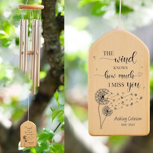 Memorial Wind Chime, The Wind Knows How Much I Miss You Wind Chime, Bereavement Gift, Remembrance Wind Chime, Personalized Wind Chimes
