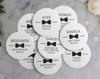 Groomsman Bow Tie Pulpboard Coasters: Custom Wedding Party Gift