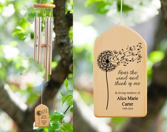 Memorial Wind Chime, Hear The Wind And Think Of Me Wind Chime, Bereavement Gift, Remembrance Wind Chime, Personalized Wind Chimes, Dandelion