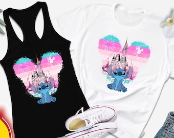 Disney Stitch & Angel Shirt, Disneyworld Castle Graphic Tee