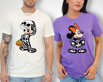 Mickey & Minnie Skeleton Halloween Shirt, Disney Couple Matching Tee, Cute Spooky October Outfit, Halloween Disney Shirt