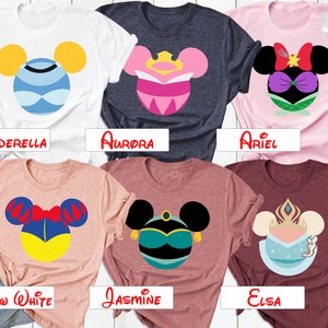 Disney Princess Shirt Mickey Head, Custom Princess Shirt, Minnie Mouse Head Princess Shirt, Princess Group Shirt, Cinderella, Elsa, Jasmine