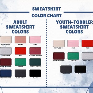 Puede incluir: Tabla de colores para sudaderas para adultos y ni&ntilde;os. La tabla muestra los colores disponibles para cada categor&iacute;a de talla. Los colores para adultos incluyen: Beige real, Malva, Rosa, Gris claro, Rojo, Marr&oacute;n jaspeado, Marr&oacute;n real, Verde, Verde bosque, Azul medianoche, Gris oscuro y Negro. Los colores para ni&ntilde;os incluyen: Beige real, Rosa, Rojo, Marr&oacute;n real, Verde, Gris claro, Gris oscuro y Negro.