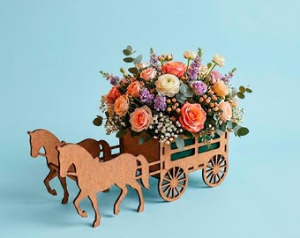 Horse-drawn carriage, centerpiece, downloadable digital file for laser cutting.