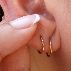 Gold Ring Hoop Clicker Earring Septum Ring Nose Cartilage Tragus Daith Conch Helix Seamless Hinged 16G 18G 20G Gift for Woman