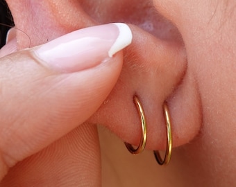 Small Hoop Earrings Gold Stainless Steel Clicker Hoop Earrings Helix Hoop Cartilage Hoop Tragus Hoop Septum Hoop Nose Hoops 316L Surgical