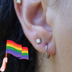 Silver Hoop Earrings For Cartilage Piercing 16G 18G 20G Seamless Earring For Lobe Piercing Jewellery 316L Surgical Steel Clicker Hoop