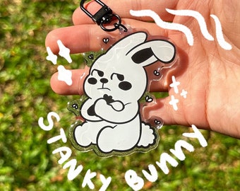 Stanky Bunnie Acrylic Key Charm /  Epoxy Acrylic Keychain / Cute Rabbit Acrylic Keychain / Cute Bunny Rabbit Keychain