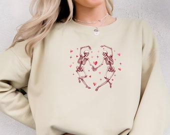 Sweat-shirt pour la Saint-Valentin avec squelettes dansants : pull gothique romantique