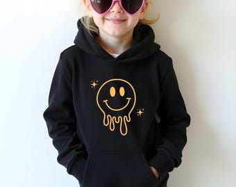 Felpa con cappuccio per ragazzi con faccina sorridente che si scioglie: felpa grafica alla moda