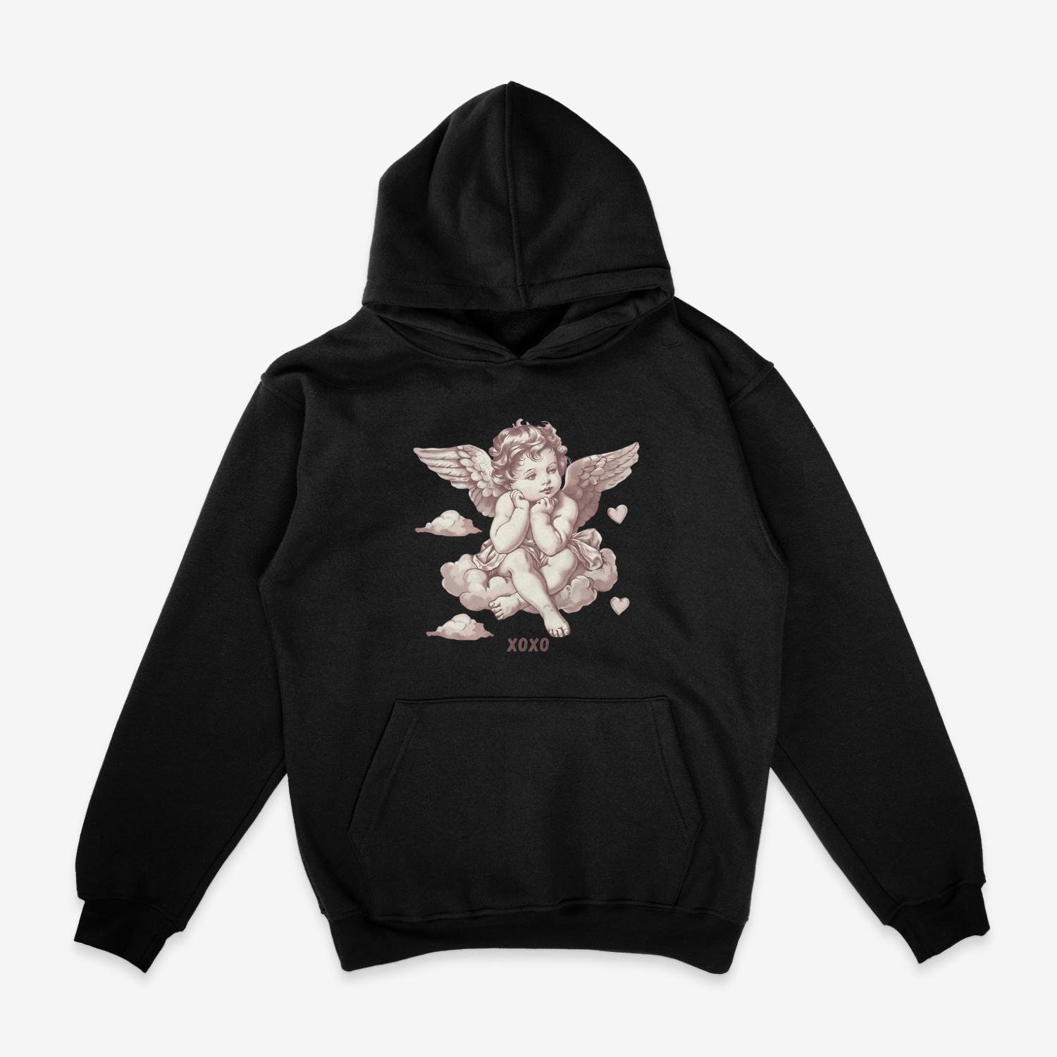 【KOOLOSET】Heart Angel Sweatshirt Cherub With Hearts Unisex Hoodie- Cherub Angel Hoodie- XOXO