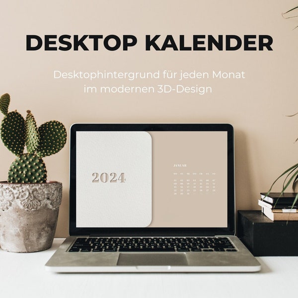 2024 Kalender Wallpaper im natürlichen Paper Look | Desktop Hintergrund, für Laptop und Computer, Digital Download, Ästhetische Wallpaper