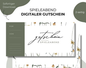 Voucher games night | digital voucher | to print | personalizable | voucher template | gift idea | gift voucher