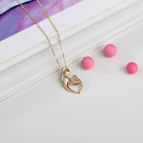 14k Gold Mother Child Necklace Etsy