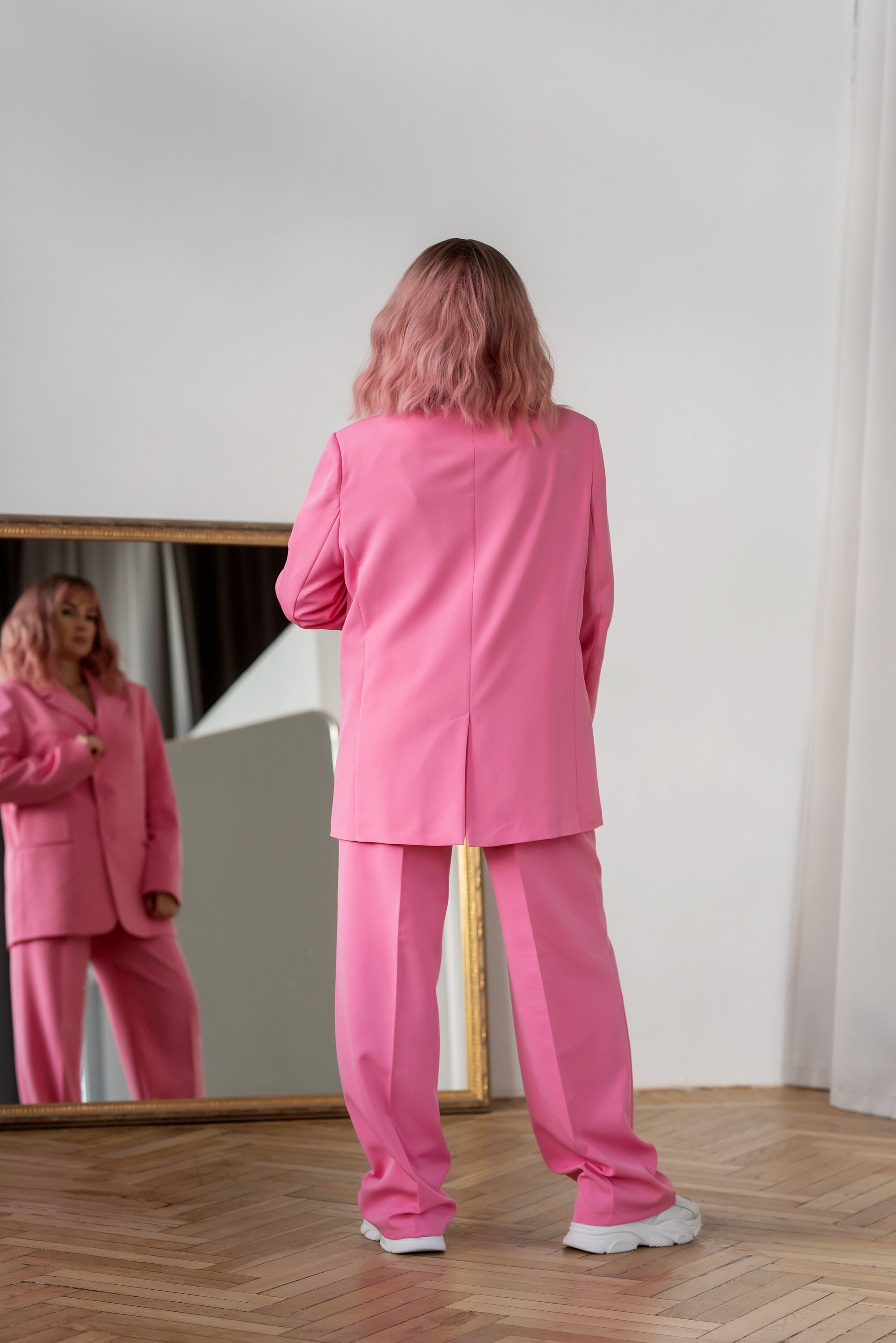 PUFF SLEEVE TWO PIECE SUIT IN PINK