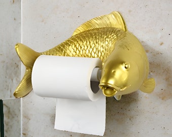 Fish Toilet Roll Holder, Golden Toilet Roll Holder, Bathroom Accessories, Bathroom Decor, Bathroom Toilet Roll Basket, Home Decor