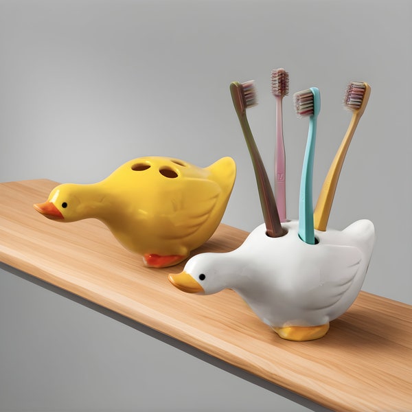 Ceramic Duck Toothbrush Holder, Ceramic Toothbrush Holder, Bathroom Organiser, Bathroom Accessories, Duck Bathroom Decor