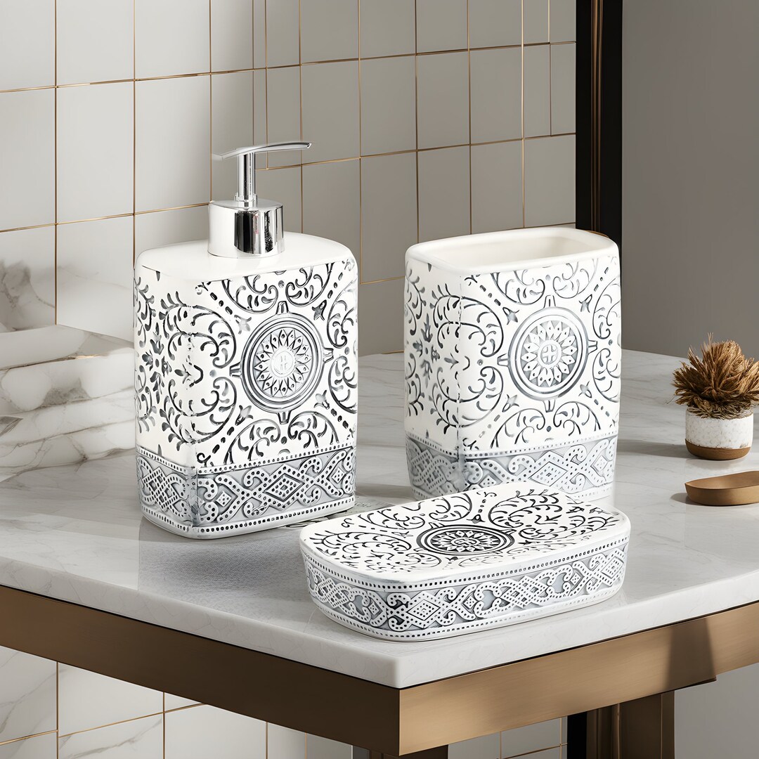 Ceramic Boho Bathroom Set Toothbrush Holder and Soap Etsy