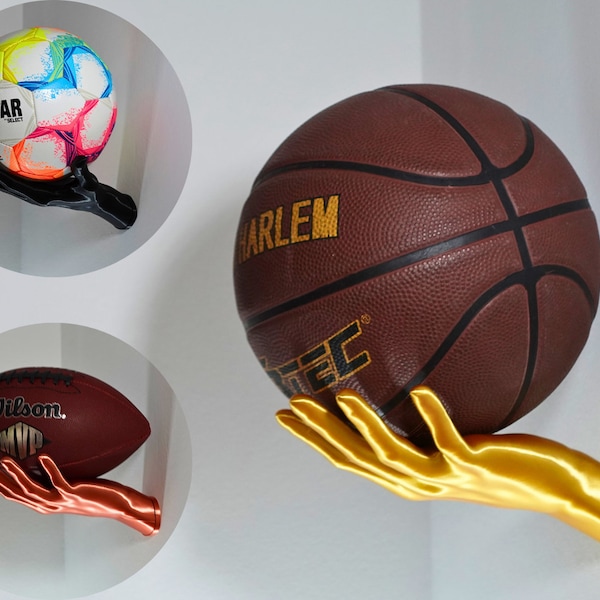 Wandhalterung für Bälle - Hand-Design - Basketball, NFL American Football, Fußball, Soccer, Volleyball, Ball - Wallmount - Fan Geschenk