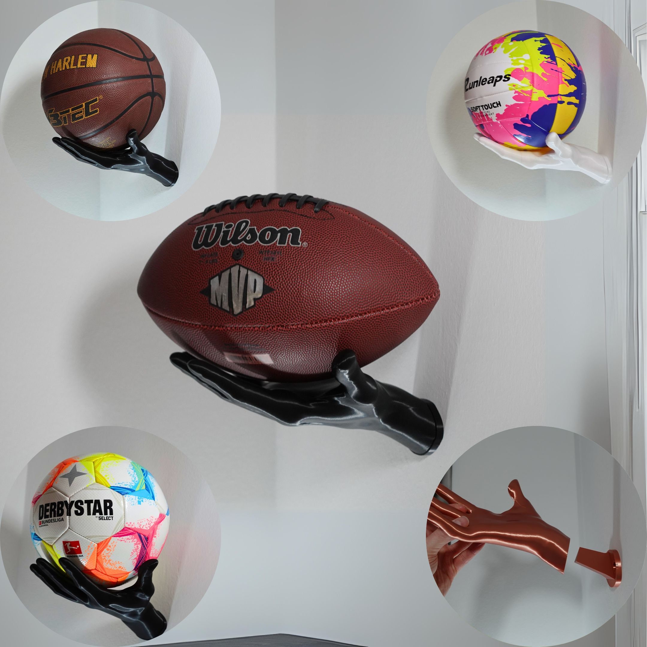 Lot De 6 Supports Muraux Métalliques Pour Ballon De Basket – Diamètre 14 Cm, Noir, Soudure Solide, Installation Facile, Pour Foot, Volley Et Rugby