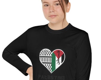 Palestine Heart Long-Sleeve Kids T-Shirt Gift Red White Black Blue Silver Pink, Orange Gaza Solidarity Shirt Gift for Children & Teens