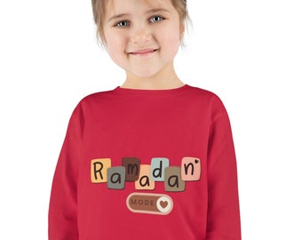 Little Kids Ramadan Long-Sleeve T-Shirt Love Mode with Letter Blocks in Red White Pink Blue & Black Toddler Ramadan Gifts 2-6 Year Old
