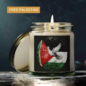 Palestine Candles Scented Coconut Apricot Candle Peace Dove Gaza Fundraiser Gift Palestinian Watermelon  Ceasefire Now Salam (4oz, 9oz)