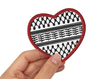 パレスチナ・ケフィエ・ハートパッチ：刺繍アイロン接着/縫い付け